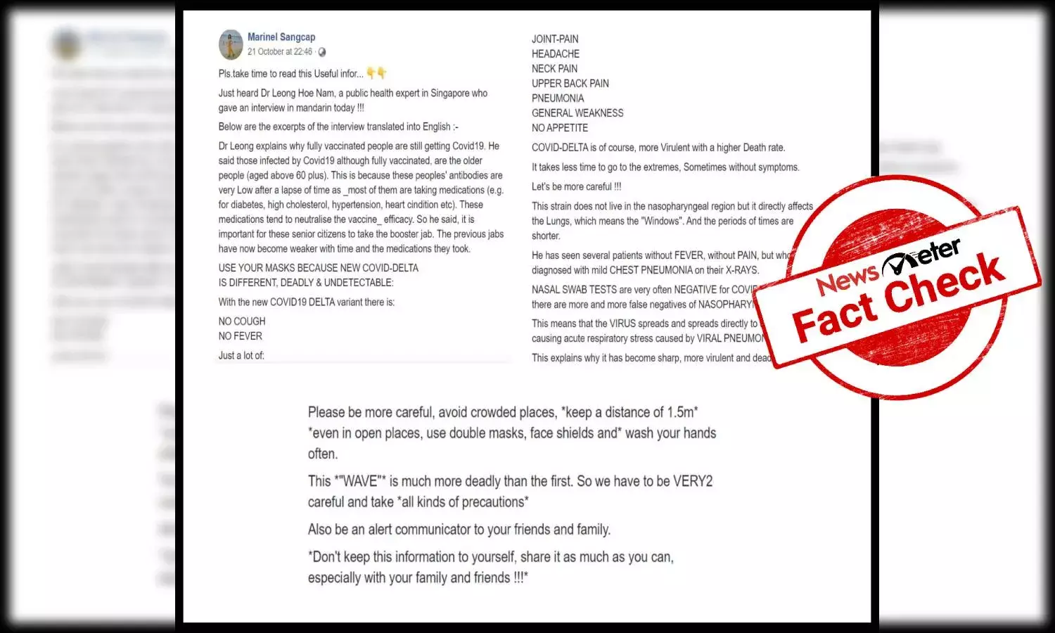 Fact Check: COVID-19 warning message from Dr. Leong Hoe Nam is fake