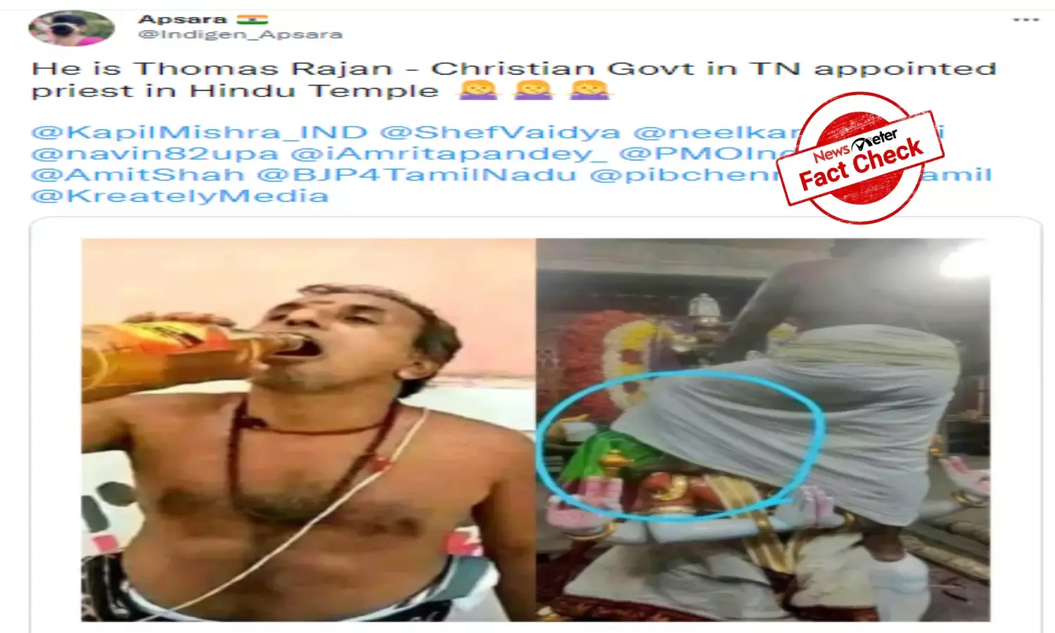 Man consuming liquor in temple is not Christian priest