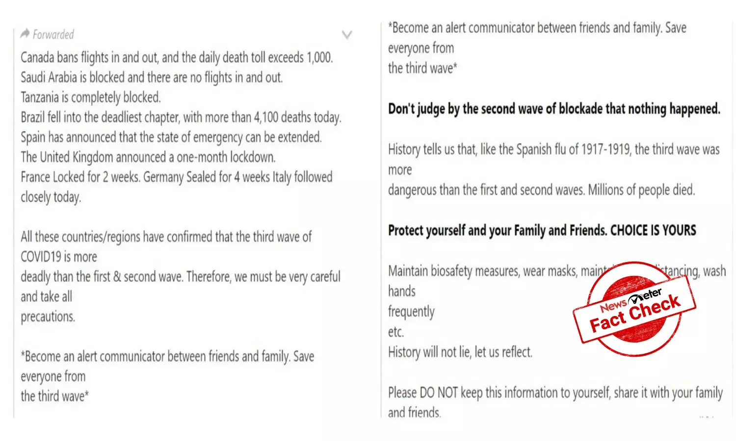 Fact Check:Viral WhatsApp message exaggerates COVID-19 situation in various countries