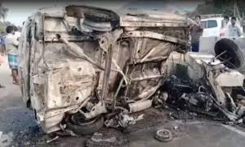 Pilgrimage ends in tragedy: 6 killed as car crashes, burns in Chittoor