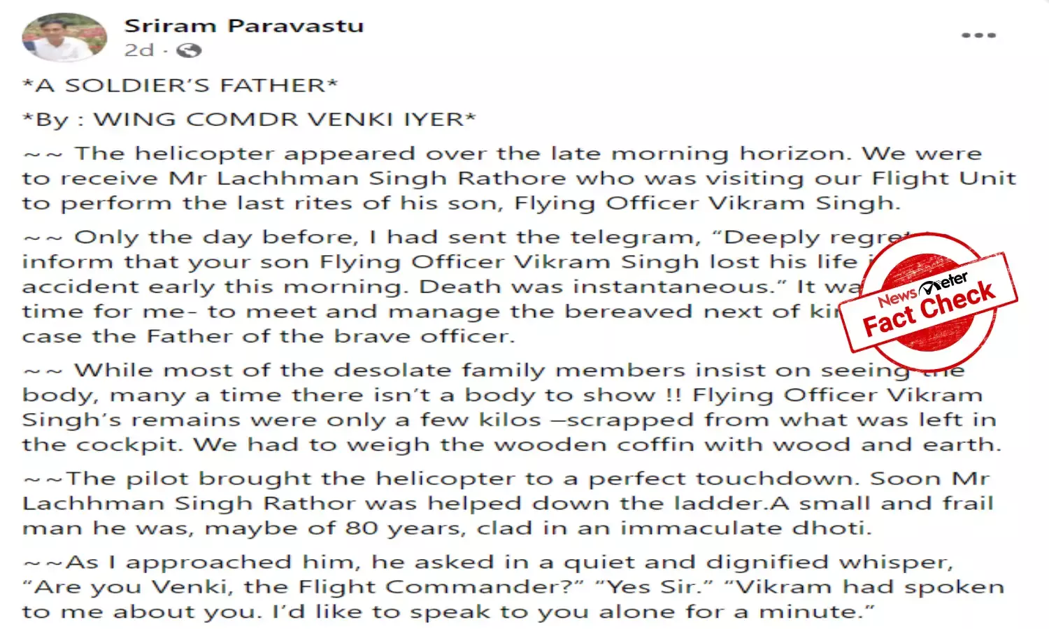 Wing Commander Iyers note is not related to Coonoor chopper crash