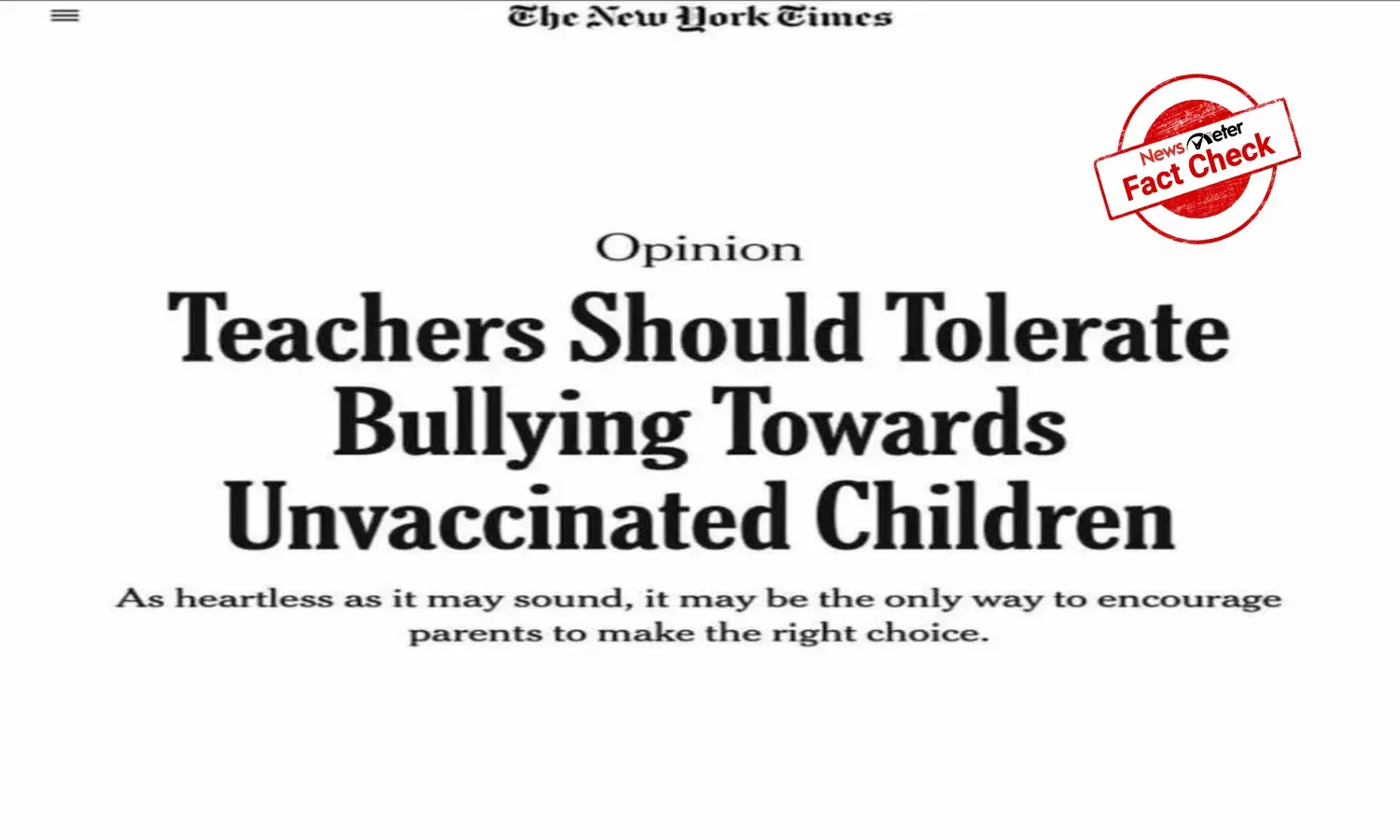 Fact Check: NYT piece asking teachers to support bullying of unvaccinated children is fake