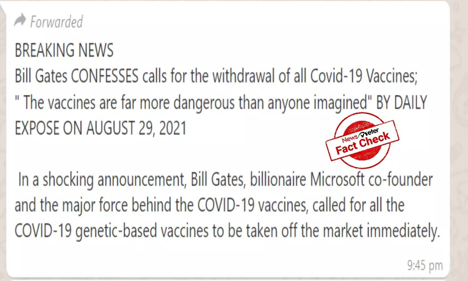Did Bill Gates call for withdrawal of Covid vaccines?