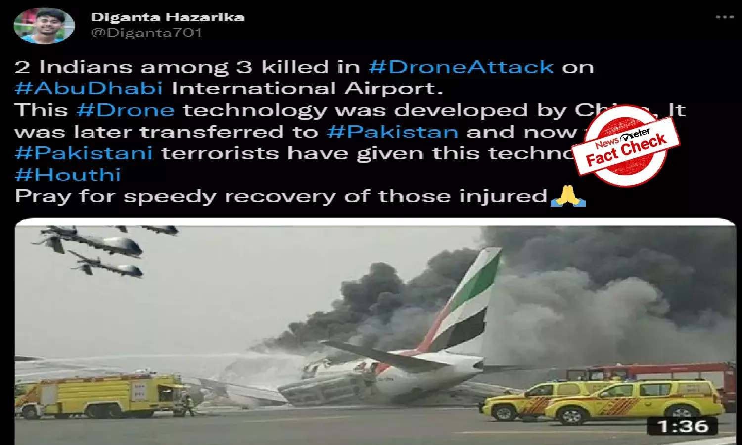 Fact Check: Photo of 2016 Dubai plane crash falsely linked to recent Abu Dhabi drone attack