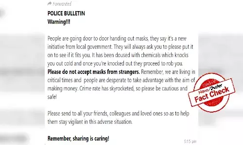 Police have not warned about chemical-laced facemasks