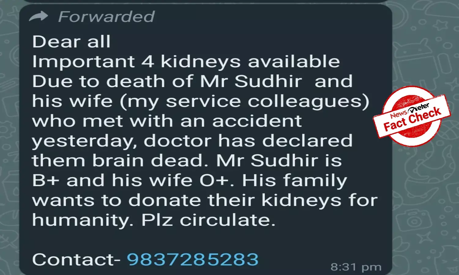 Fact Check: Viral message about four kidney donations is fake