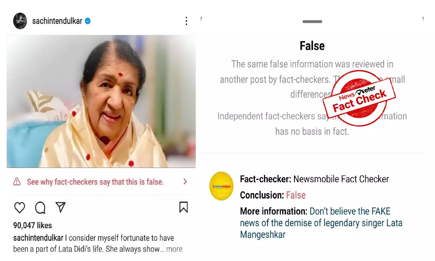Lata Mangeshkar death:  Netizens call out Instagram for flagging authentic news as `fake news