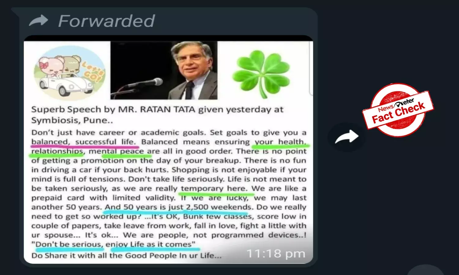 Fact Check: Excerpts from Chetan Bhagats Symbiosis speech falsely attributed to Ratan Tata