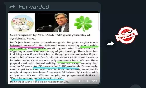 Fact Check: Excerpts from Chetan Bhagats Symbiosis speech falsely attributed to Ratan Tata