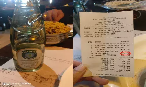 Gachibowlis Ulavacharu restaurant booked for selling Goli Soda for Rs.178