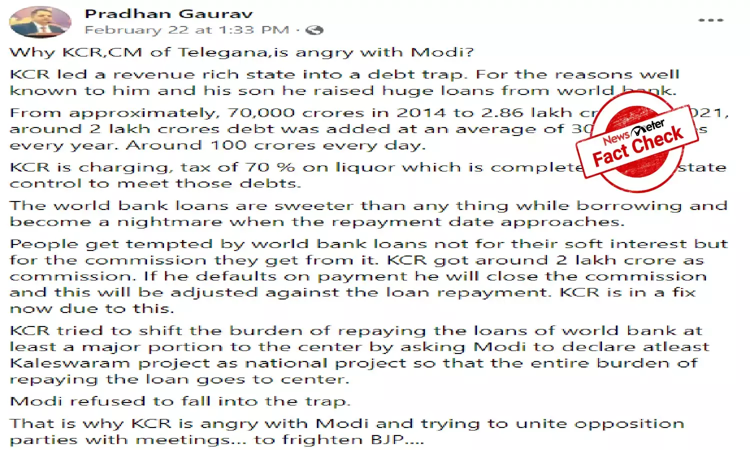 Fact Check: Telangana government did not raise loans from World Bank