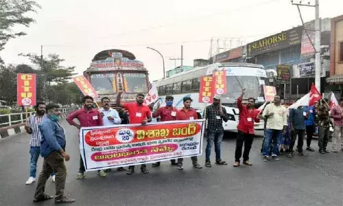 RINL privatization: Employees call for two-day strike; block roads, hold bike rally