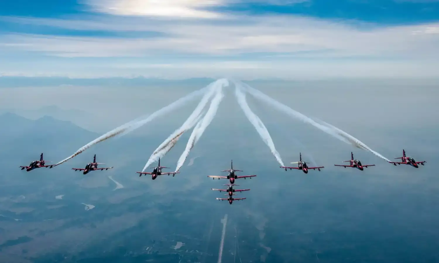 Flypast by IAFs Suryakiran Aerobatic Team in Hyderabad on 2 April