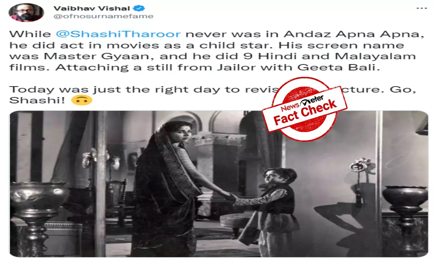 Fact Check: Shashi Tharoor was not a child actor, viral photo is April Fools Day joke