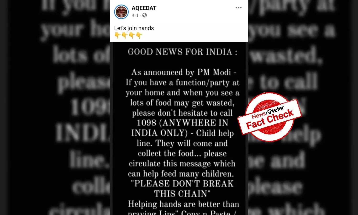 `1098: Childline does not collect surplus food, viral message is false