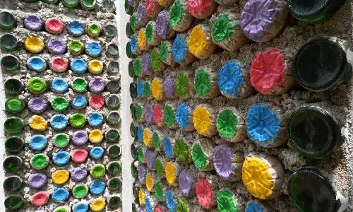 Bottles from landfills turned into beautiful wall: 42,000 plastic, glass bottles retrofitted into Narayanpet college wall