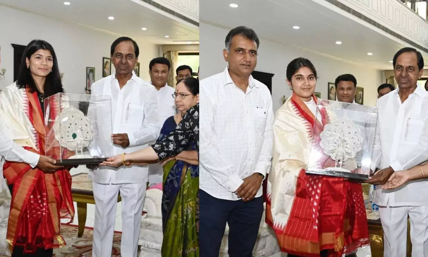 KCR felicitates world boxing champion Nikhat Zareen, shooter Esha Singh on TS formation day