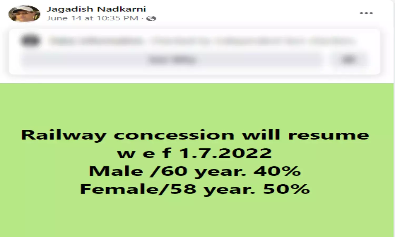 Fact Check: Railways will not resume concessions for senior citizens from 1 July