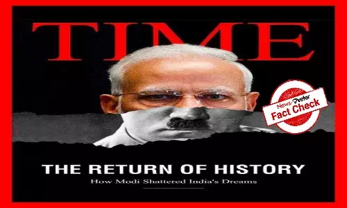 Time Magazine cover showing Hitlers face juxtaposed over Modis picture is photoshopped