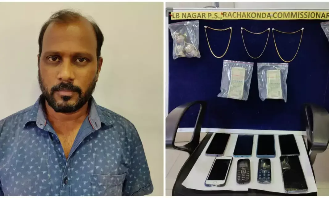 LB Nagar police nab notorious house burglar; seize cash, gold worth Rs. 4L
