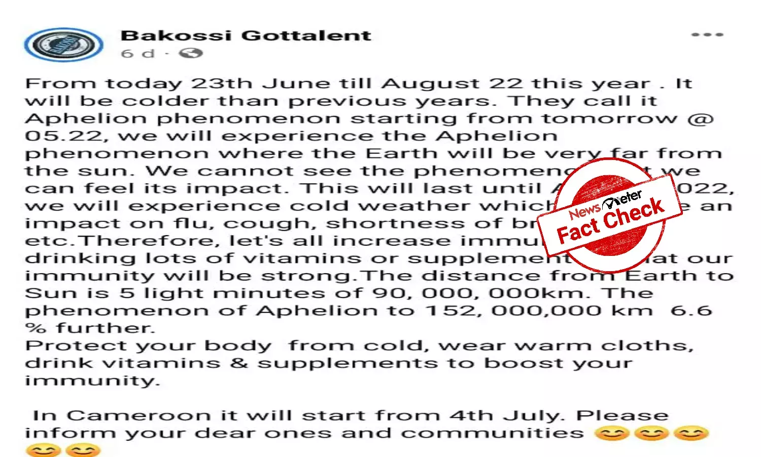 No aphelion phenomenon approaching: Dont heed rumors