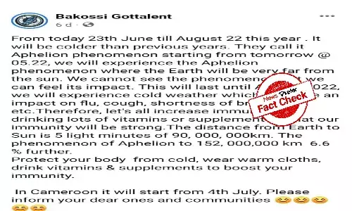 No aphelion phenomenon approaching: Dont heed rumors