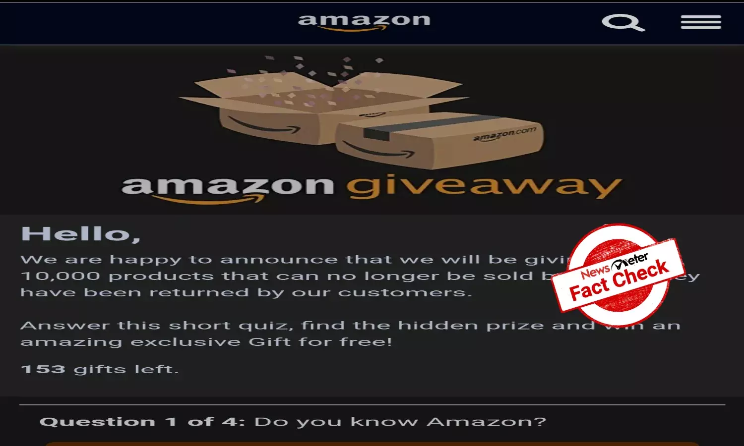 Beware! Amazon is not distributing gifts; viral link is spam