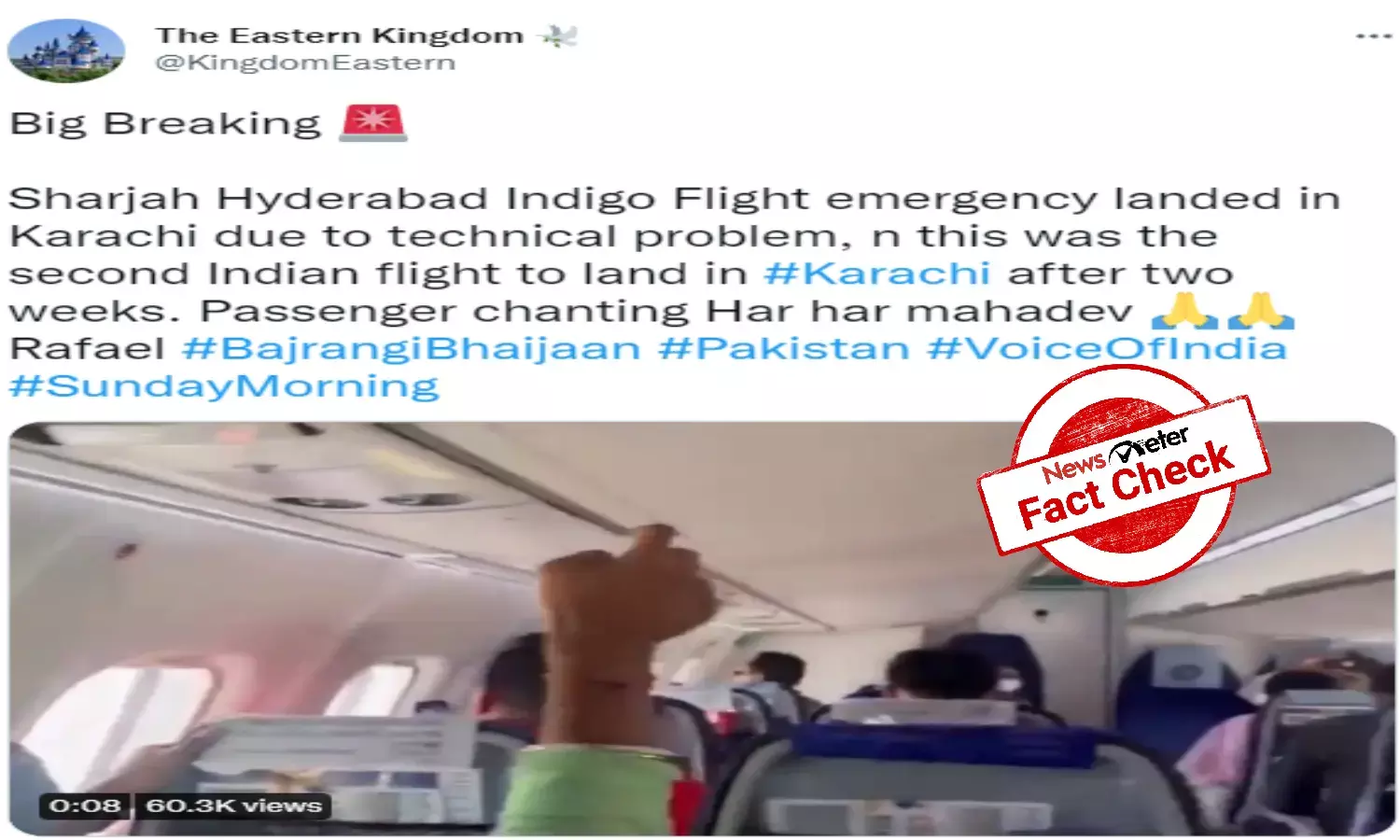 Video from Kolkata-Deaoghar flight shared as IndiGo Sharjah-Hyderabad flight that suffered a glitch