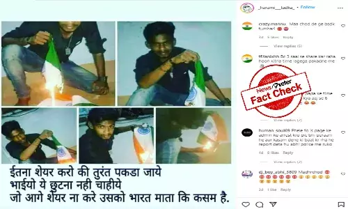 Man who torched tricolor has been booked; viral claim is misleading