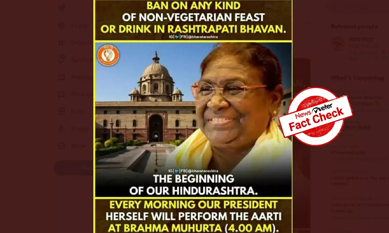 President Droupadi Murmu has not banned non-vegetarian feasts in Rashtrapati Bhavan