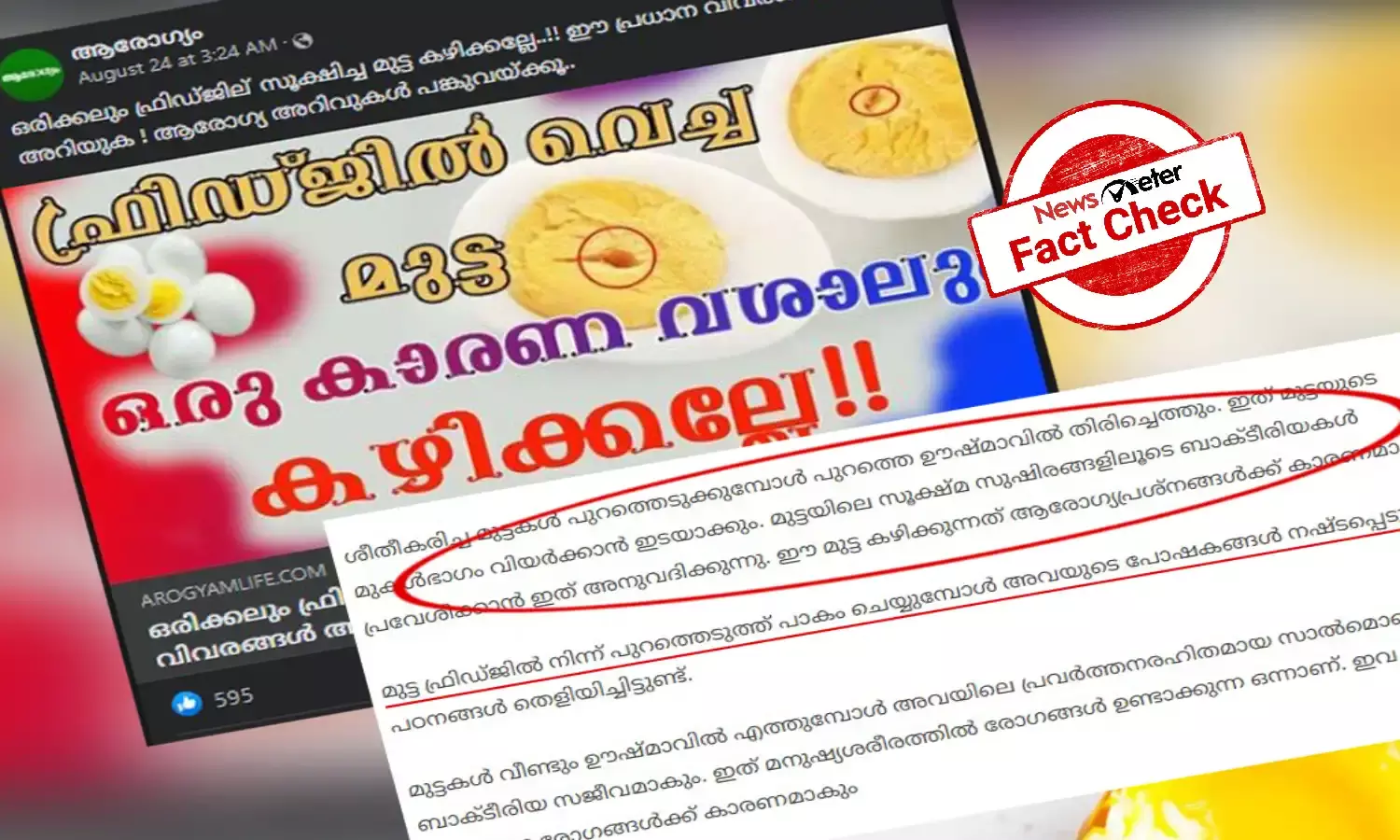 ഫ്രി‍ഡ്ജില്‍ സൂക്ഷിച്ച മുട്ട ഒരിക്കലും കഴിക്കരുത് -  പ്രചരണം വസ്തുതാവിരുദ്ധം