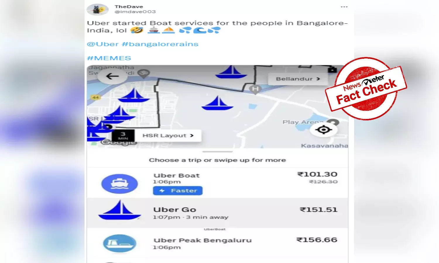 பெங்களூருவில் உபர் படகு சேவையைத் துவங்கியுள்ளதா?