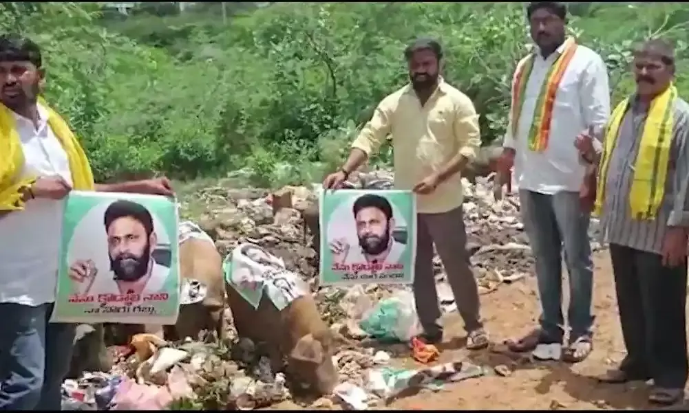 Angry over Kodali Nanis remarks on Naidu, youths tie MLAs photos to pigs
