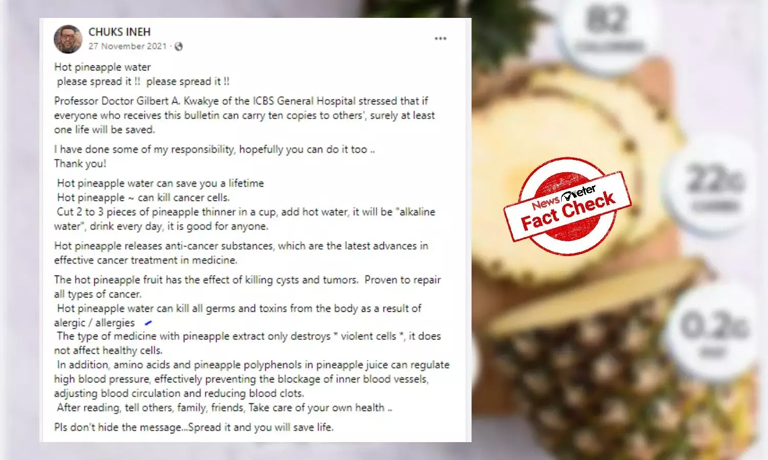 Myth busted: Drinking hot pineapple juice cannot kill cancer