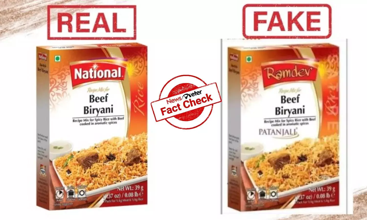 Pakistani beef masala pack image digitally altered to defame Baba Ramdevs Patanjali