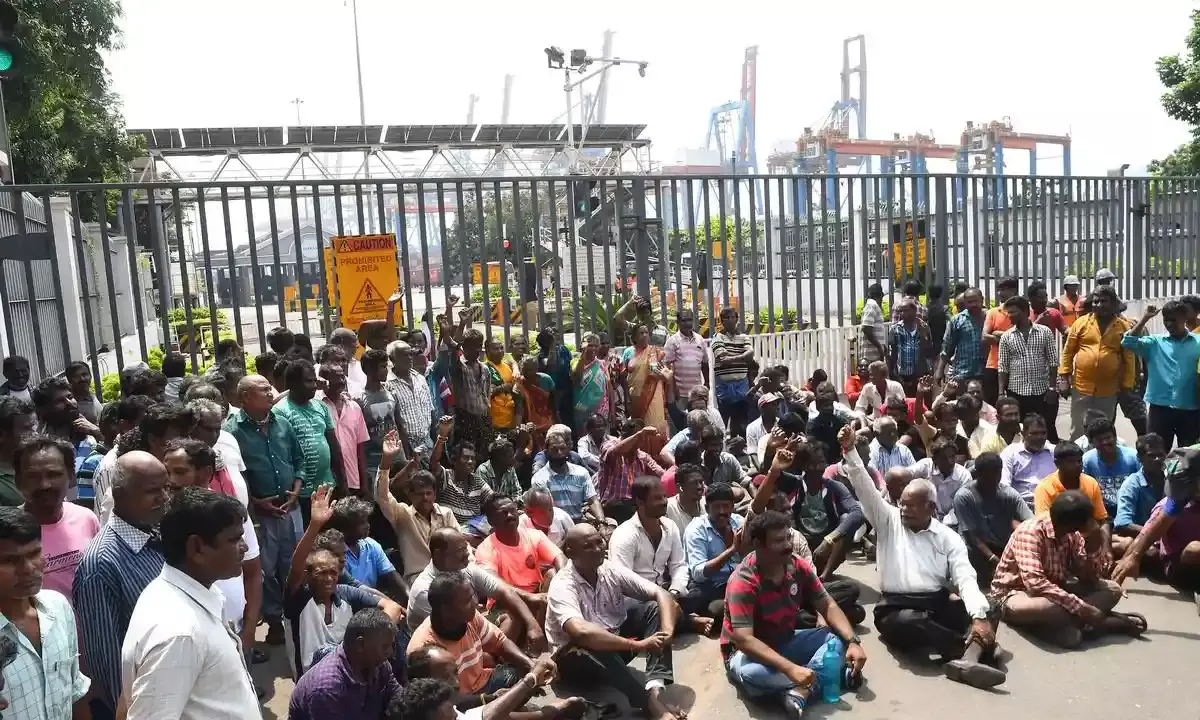 Visakha Container Terminal: Fishermen create blockade with 30 boats; demand jobs, compensation