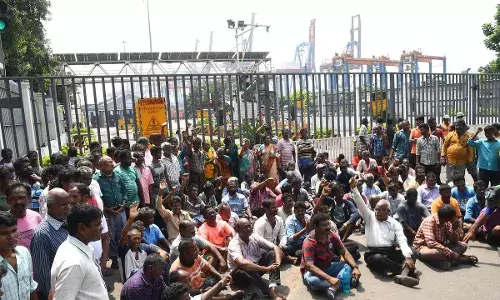 Visakha Container Terminal: Fishermen create blockade with 30 boats; demand jobs, compensation