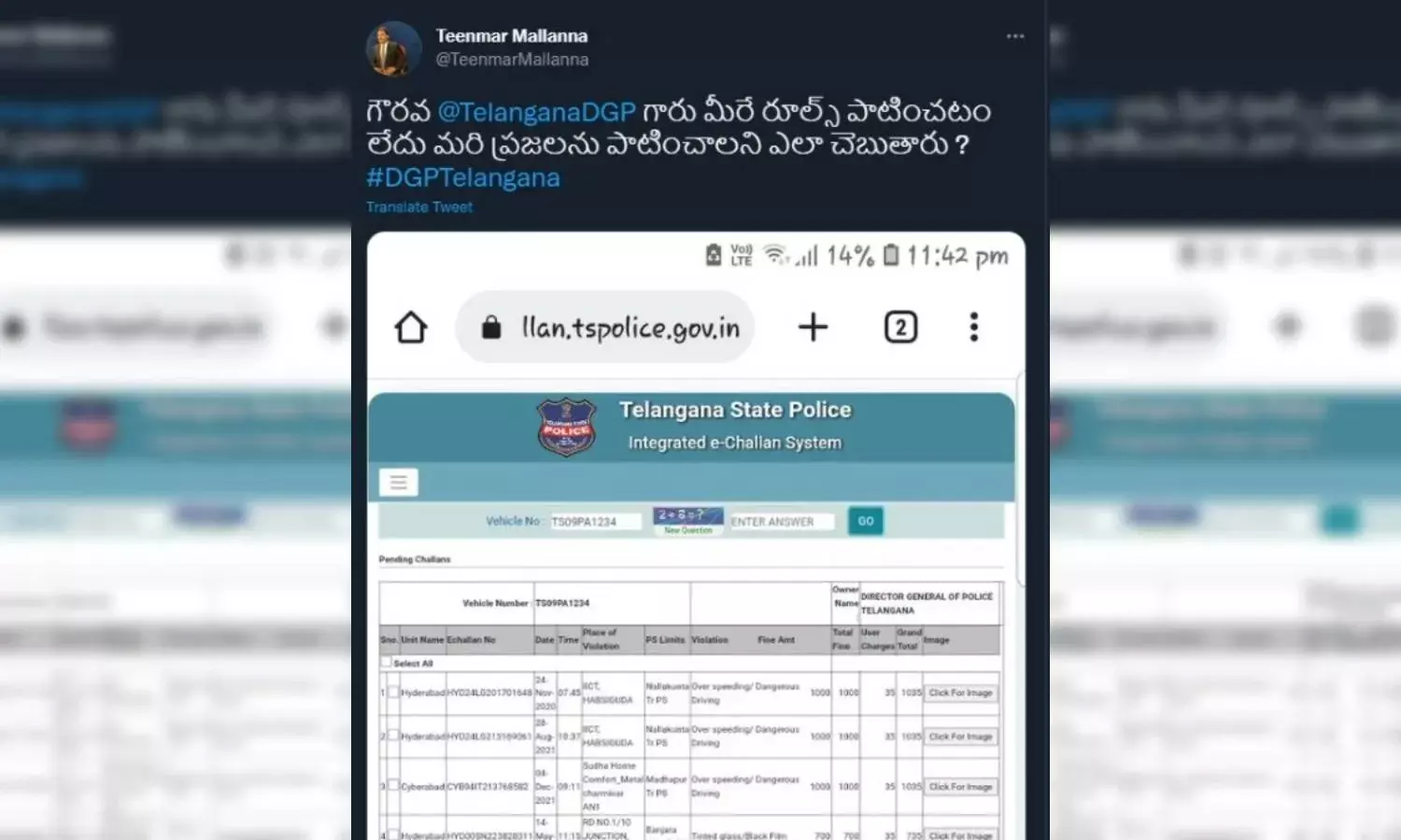 Tweet about DGPs unpaid traffic challans worth Rs.7K proved false