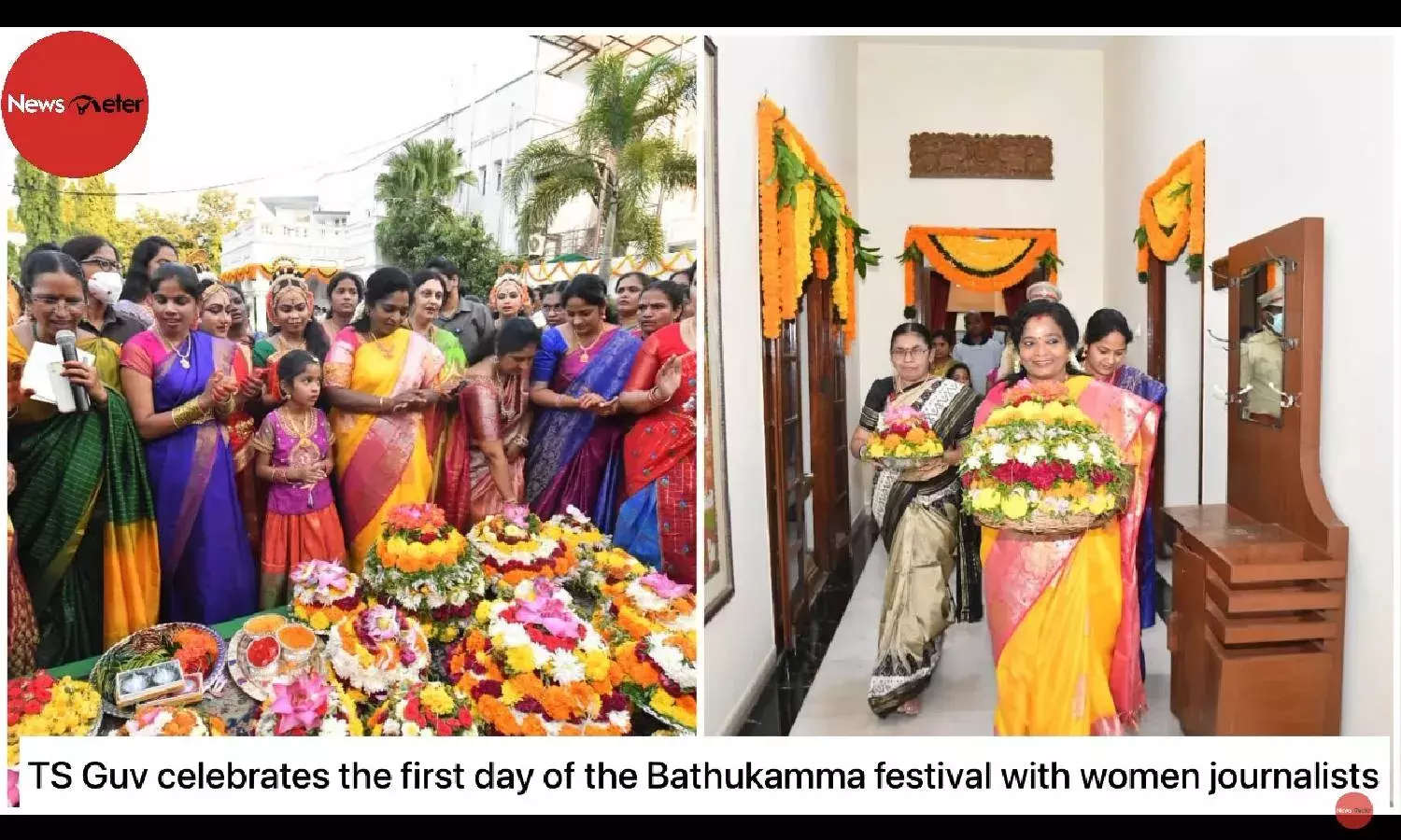 TS Guv celebrates the first day of the Bathukamma festival with women journalists