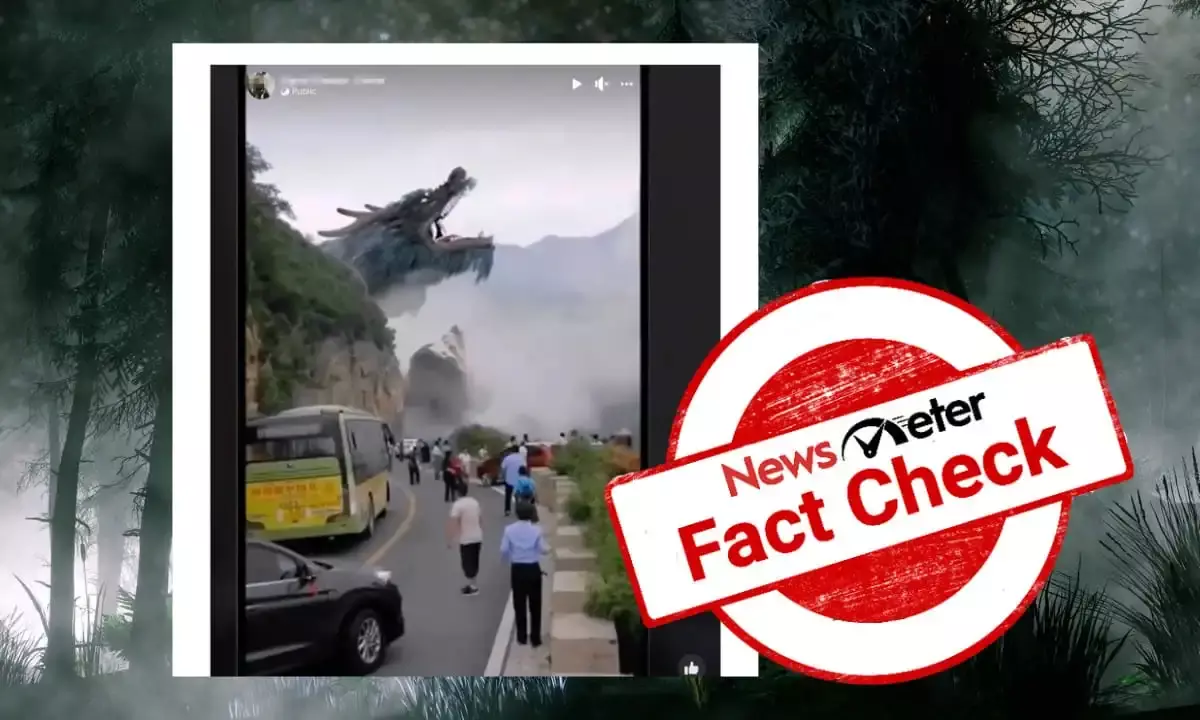 Is the dragon attacking people in the video a real incident?