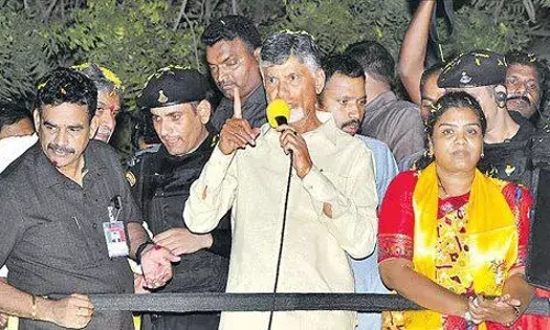 Nandigama: Tension after stones were hurled at Chandrababus road show; CSO injured