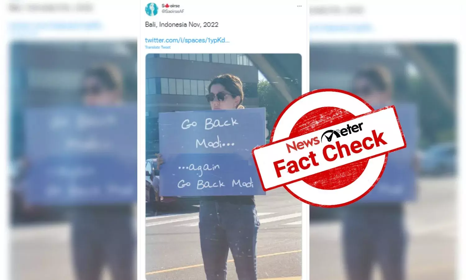 Woman holding Go Back Modi placard is morphed