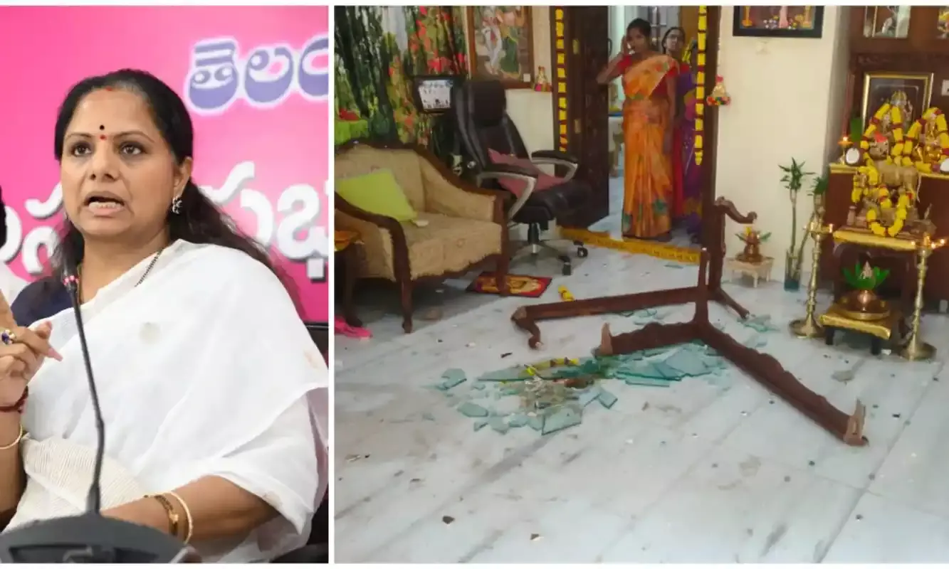 BJPs Arvind Dharmapuris house vandalised, Kavitha threatens to hit him chappals