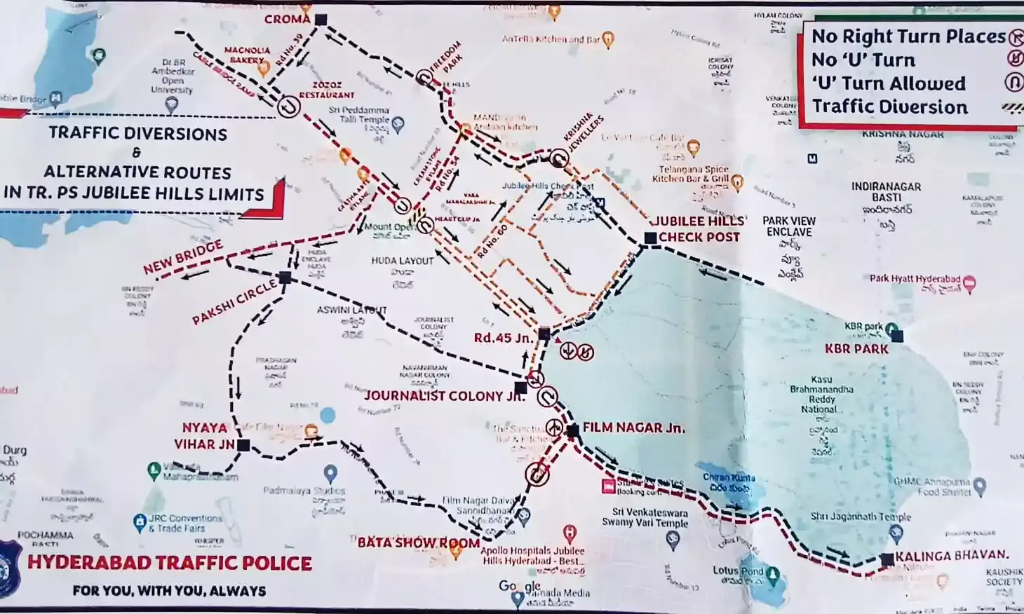 Travelling from Jubilee Hills check post to Durgam Cheruvu? en-route changed for a week