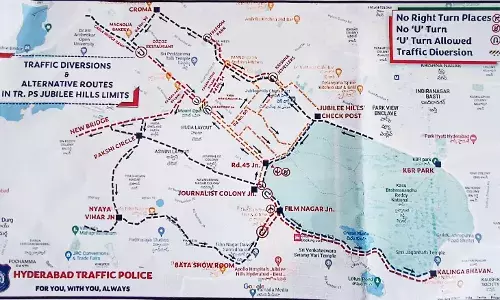 Travelling from Jubilee Hills check post to Durgam Cheruvu? en-route changed for a week