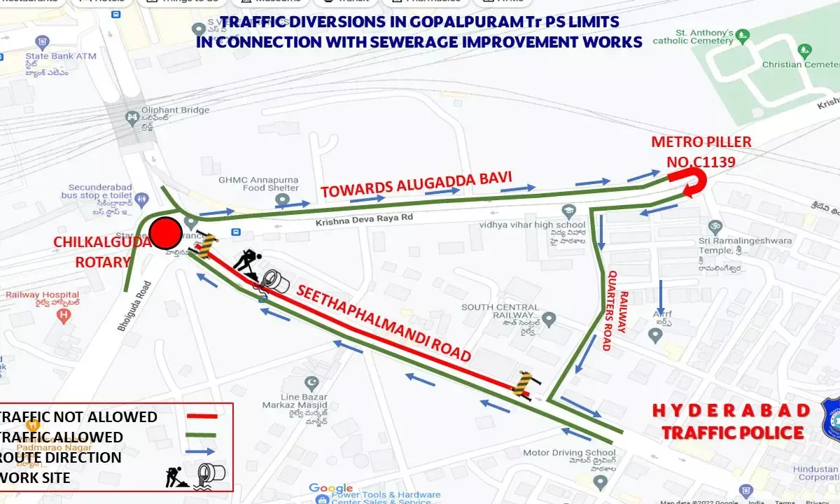 Traffic diversions for Seethaphalmandi from 30 Nov-11 Dec for sewage works