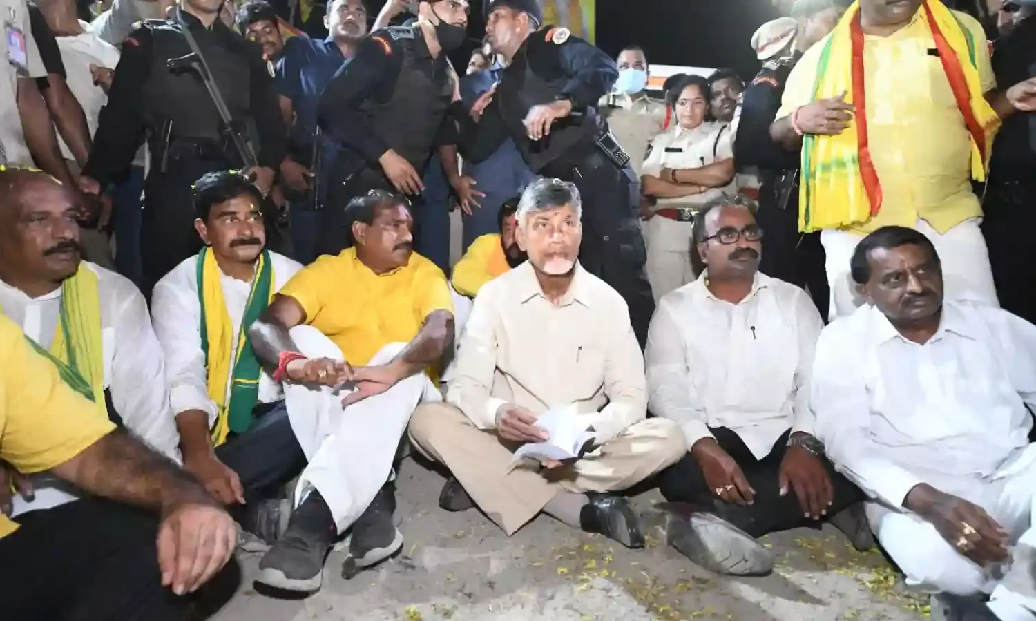 Police disallow Naidu to visit Polavaram project; TDP chief stages protest sit-in