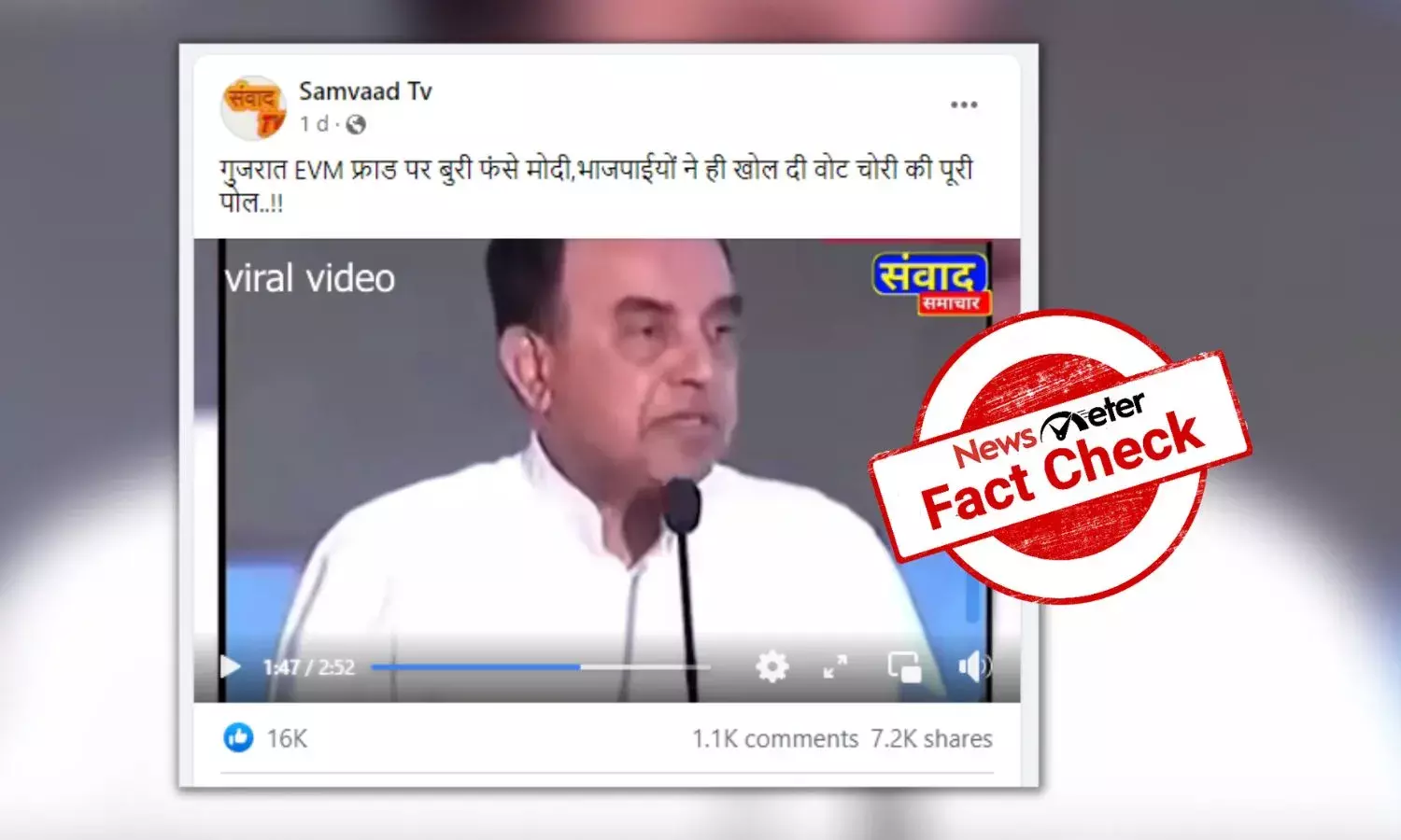Subramanian Swamy did not raise doubts about EVMs after BJPs Gujarat win