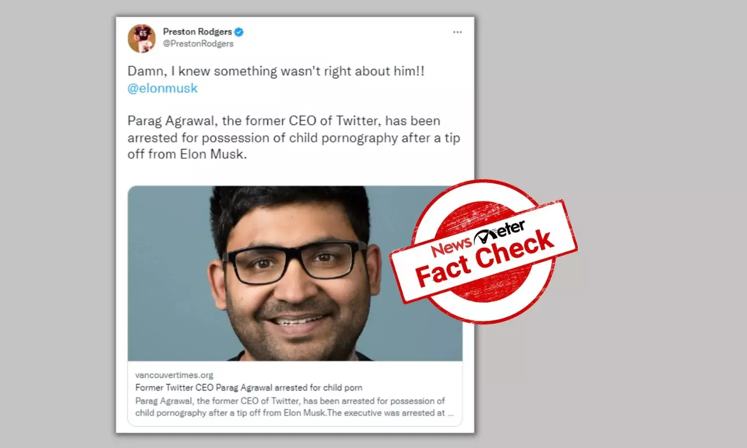 Ex-Twitter CEO Parag Agrawal was not arrested for possession of child porn