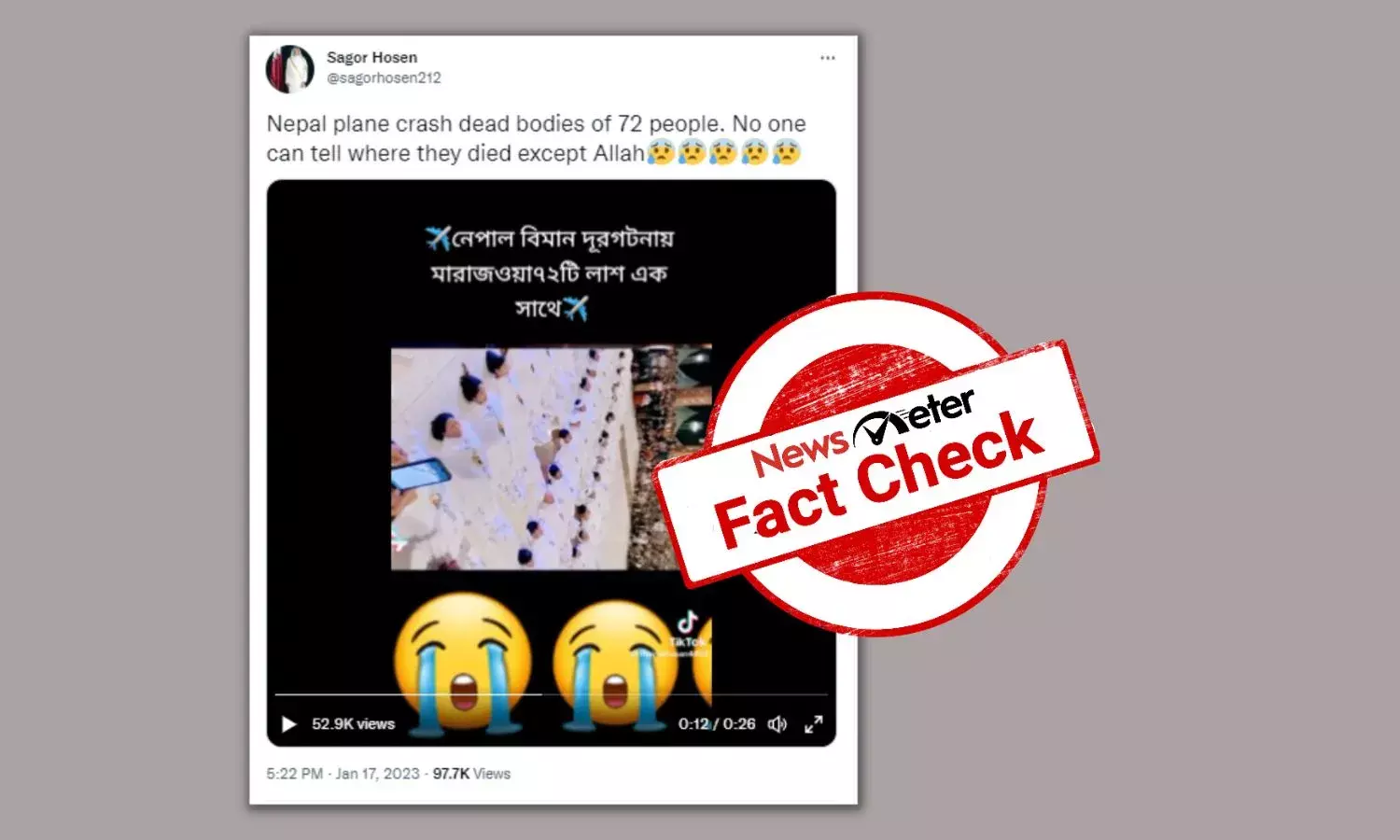 No, this video does not show victims of recent Nepal plane crash